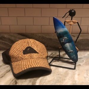 Quicksilver Straw Hat & Surfer Decor